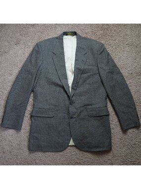 Vintage Botany 500 Wool Blazer Sport Coat Mens 44R Gray Houndstooth USA READ